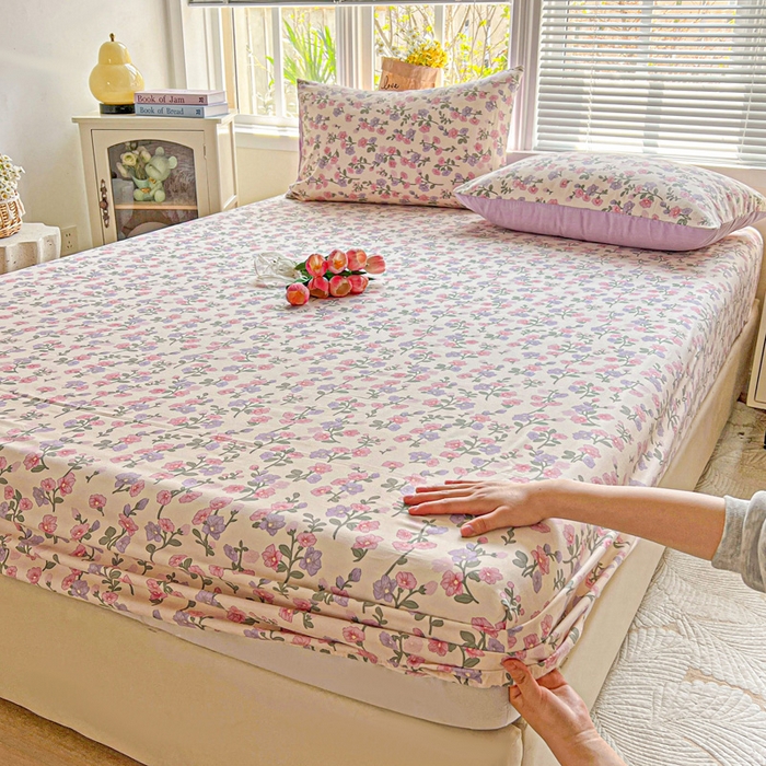 91家纺网 家纺一手货源 找家纺 朵朵家纺 2025新款超柔水洗棉云感印花单床笠床垫保护套床笠（床垫保护套可定制尺寸 ）-场景二 花开满树