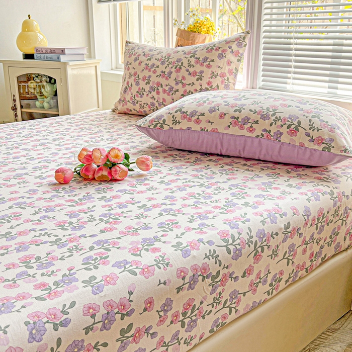 91家纺网 家纺一手货源 找家纺 朵朵家纺 2025新款超柔水洗棉云感印花单床笠床垫保护套床笠（床垫保护套可定制尺寸 ）-场景二 花开满树