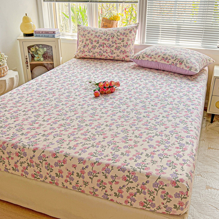 91家纺网 家纺一手货源 找家纺 朵朵家纺 2025新款超柔水洗棉云感印花单床笠床垫保护套床笠（床垫保护套可定制尺寸 ）-场景二 花开满树