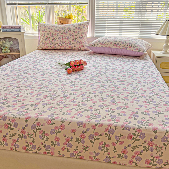 91家纺网 家纺一手货源 找家纺 朵朵家纺 2025新款超柔水洗棉云感印花单床笠床垫保护套床笠（床垫保护套可定制尺寸 ）-场景二 花开满树