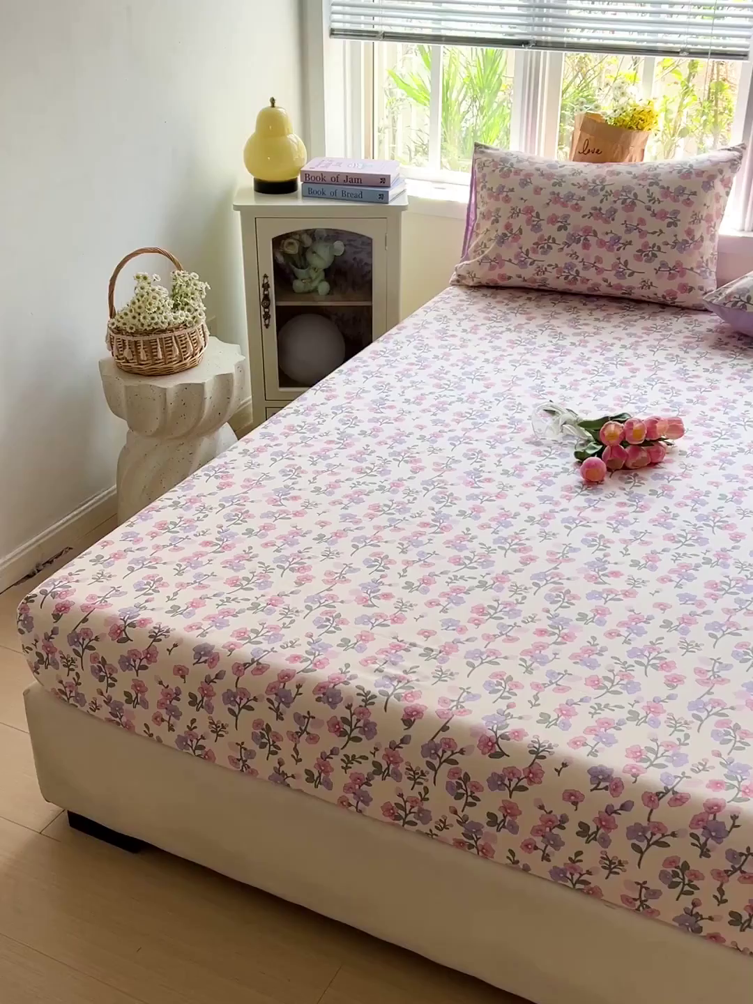 91家纺网 家纺一手货源 找家纺 朵朵家纺 2025新款超柔水洗棉云感印花单床笠床垫保护套床笠（床垫保护套可定制尺寸 ）-场景二 花开满树