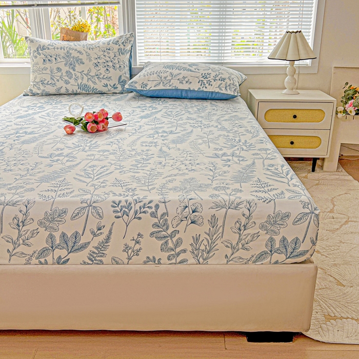 91家纺网 家纺一手货源 找家纺 朵朵家纺 2025新款超柔水洗棉云感印花单床笠床垫保护套床笠（床垫保护套可定制尺寸 ）-场景二 恋爱季节