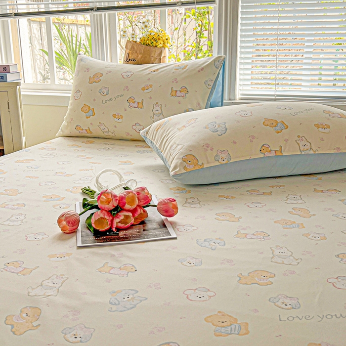 91家纺网 家纺一手货源 找家纺 朵朵家纺 2025新款超柔水洗棉云感印花单床笠床垫保护套床笠（床垫保护套可定制尺寸 ）-场景二 萌宠