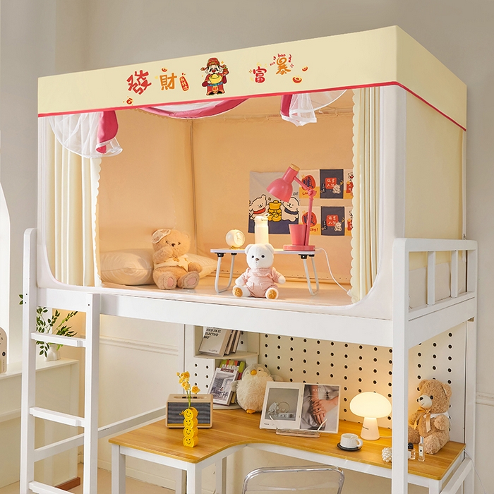 91家纺网 家纺一手货源 找家纺 水妙家纺 2025新款加厚强遮光蚊账学生宿舍上下铺130克斜纹加厚床帘蚊账 发财暴富