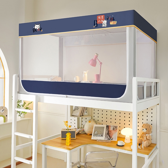 91家纺网 家纺一手货源 找家纺 水妙家纺 2025新款加厚强遮光蚊账学生宿舍上下铺130克斜纹加厚床帘蚊账 快乐熊宝