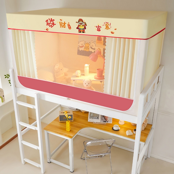 91家纺网 家纺一手货源 找家纺 水妙家纺 2025新款加厚强遮光蚊账学生宿舍上下铺130克斜纹加厚床帘蚊账 发财暴富