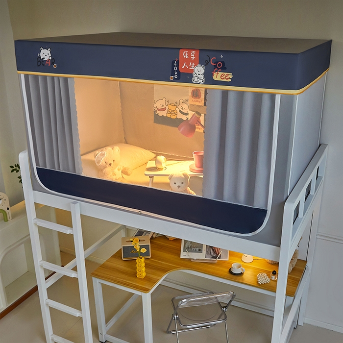 91家纺网 家纺一手货源 找家纺 水妙家纺 2025新款加厚强遮光蚊账学生宿舍上下铺130克斜纹加厚床帘蚊账 快乐熊宝