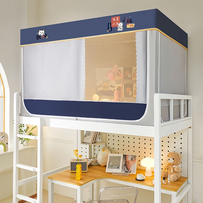 91家纺网 家纺一手货源 找家纺 水妙家纺 2025新款加厚强遮光蚊账学生宿舍上下铺130克斜纹加厚床帘蚊账 快乐熊宝