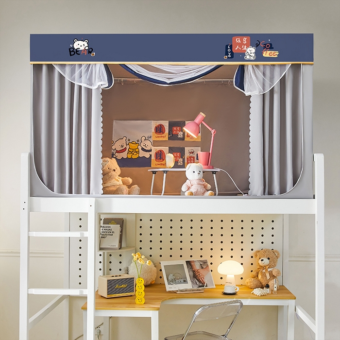 91家纺网 家纺一手货源 找家纺 水妙家纺 2025新款加厚强遮光蚊账学生宿舍上下铺130克斜纹加厚床帘蚊账 快乐熊宝