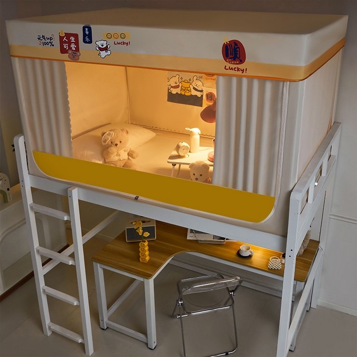 91家纺网 家纺一手货源 找家纺 水妙家纺 2025新款加厚强遮光蚊账学生宿舍上下铺130克斜纹加厚床帘蚊账 元气狗熊