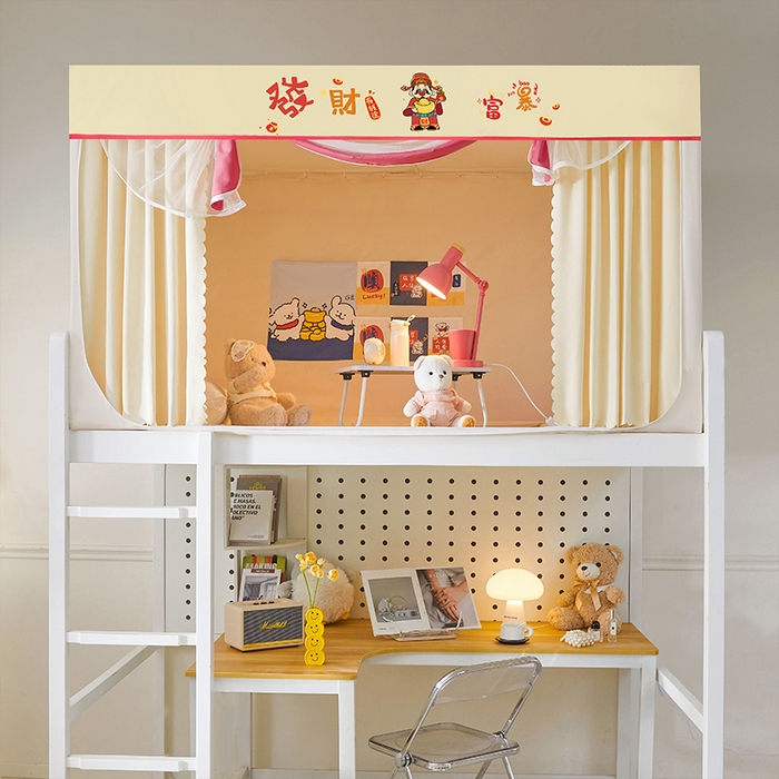 91家纺网 家纺一手货源 找家纺 水妙家纺 2025新款加厚强遮光蚊账学生宿舍上下铺130克斜纹加厚床帘蚊账 发财暴富