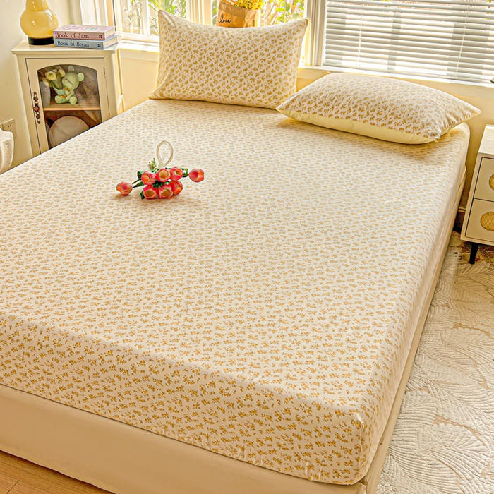 91家纺网 家纺一手货源 找家纺 朵朵家纺 2025新款超柔水洗棉云感印花单床笠床垫保护套床笠（床垫保护套可定制尺寸 ）-场景二 浅香