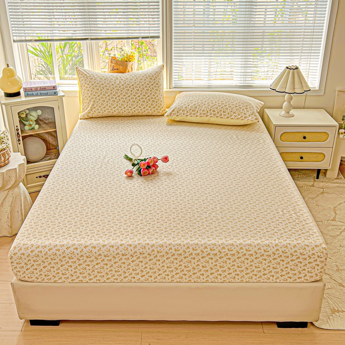 朵朵家纺 2025新款超柔水洗棉云感印花单床笠床垫保护套床笠（床垫保护套可定制尺寸 ）-场景二 浅香