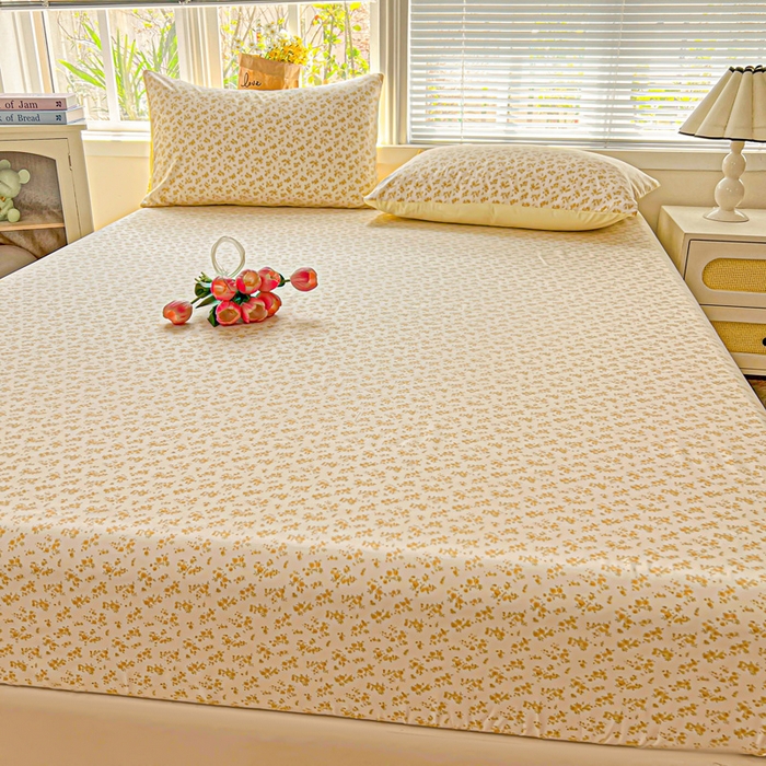 91家纺网 家纺一手货源 找家纺 朵朵家纺 2025新款超柔水洗棉云感印花单床笠床垫保护套床笠（床垫保护套可定制尺寸 ）-场景二 浅香