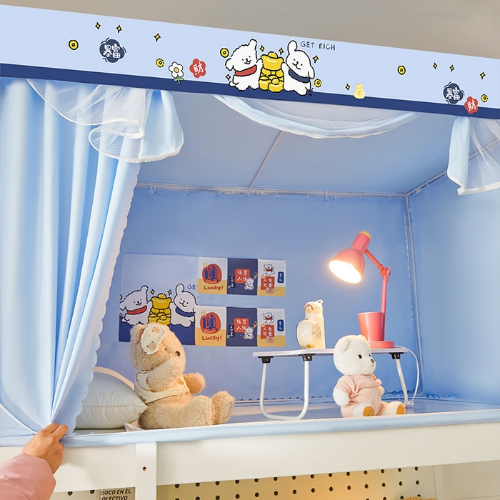 91家纺网 家纺一手货源 找家纺 水妙家纺 2025新款加厚强遮光蚊账学生宿舍上下铺130克斜纹加厚床帘蚊账 暴富发财