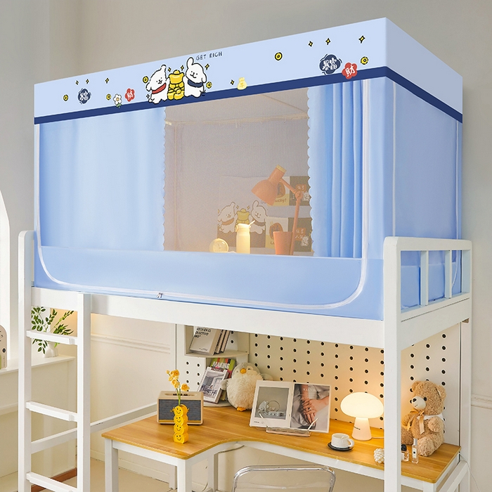 91家纺网 家纺一手货源 找家纺 水妙家纺 2025新款加厚强遮光蚊账学生宿舍上下铺130克斜纹加厚床帘蚊账 暴富发财