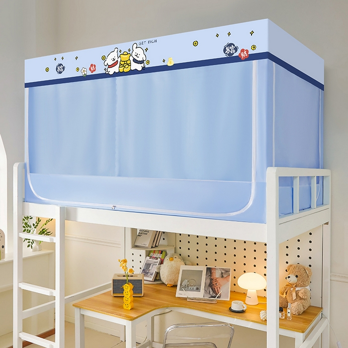 91家纺网 家纺一手货源 找家纺 水妙家纺 2025新款加厚强遮光蚊账学生宿舍上下铺130克斜纹加厚床帘蚊账 暴富发财