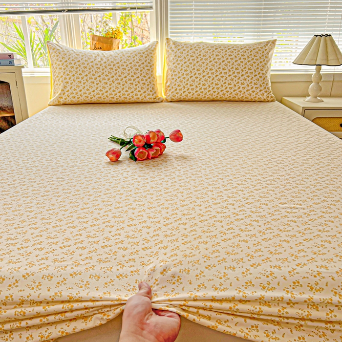 91家纺网 家纺一手货源 找家纺 朵朵家纺 2025新款超柔水洗棉云感印花单床笠床垫保护套床笠（床垫保护套可定制尺寸 ）-场景二 浅香