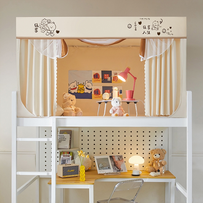 91家纺网 家纺一手货源 找家纺 水妙家纺 2025新款加厚强遮光蚊账学生宿舍上下铺130克斜纹加厚床帘蚊账 乐享人生