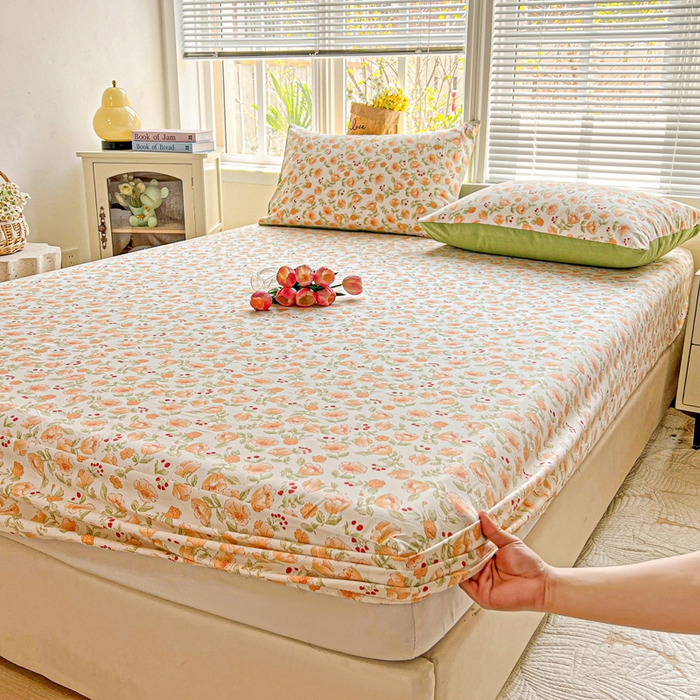 91家纺网 家纺一手货源 找家纺 朵朵家纺 2025新款超柔水洗棉云感印花单床笠床垫保护套床笠（床垫保护套可定制尺寸 ）-场景二 热恋