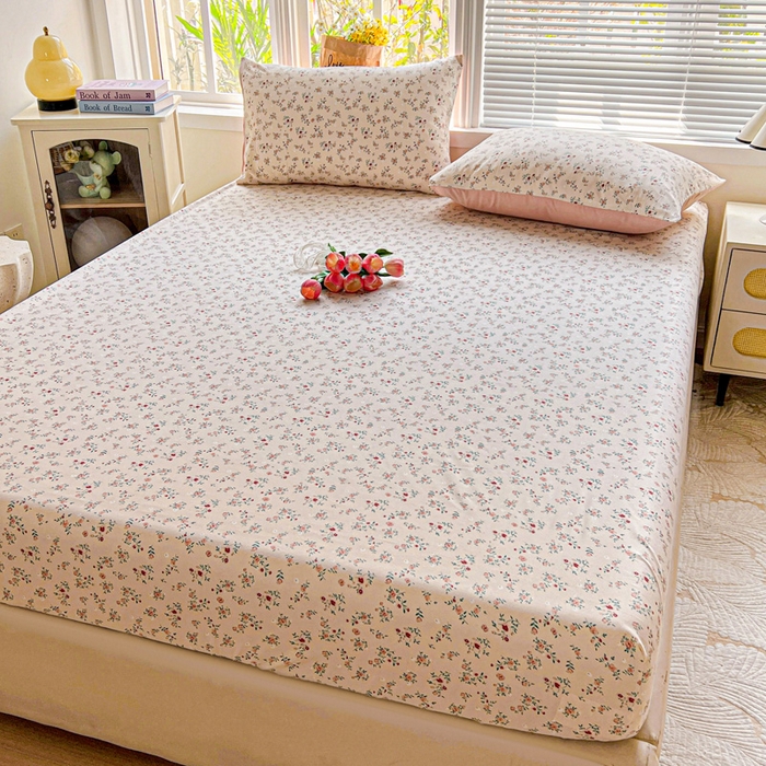 91家纺网 家纺一手货源 找家纺 朵朵家纺 2025新款超柔水洗棉云感印花单床笠床垫保护套床笠（床垫保护套可定制尺寸 ）-场景二 忘忧草