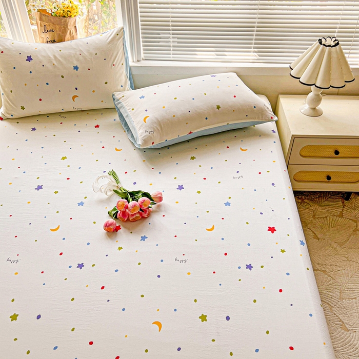 91家纺网 家纺一手货源 找家纺 朵朵家纺 2025新款超柔水洗棉云感印花单床笠床垫保护套床笠（床垫保护套可定制尺寸 ）-场景二 星月