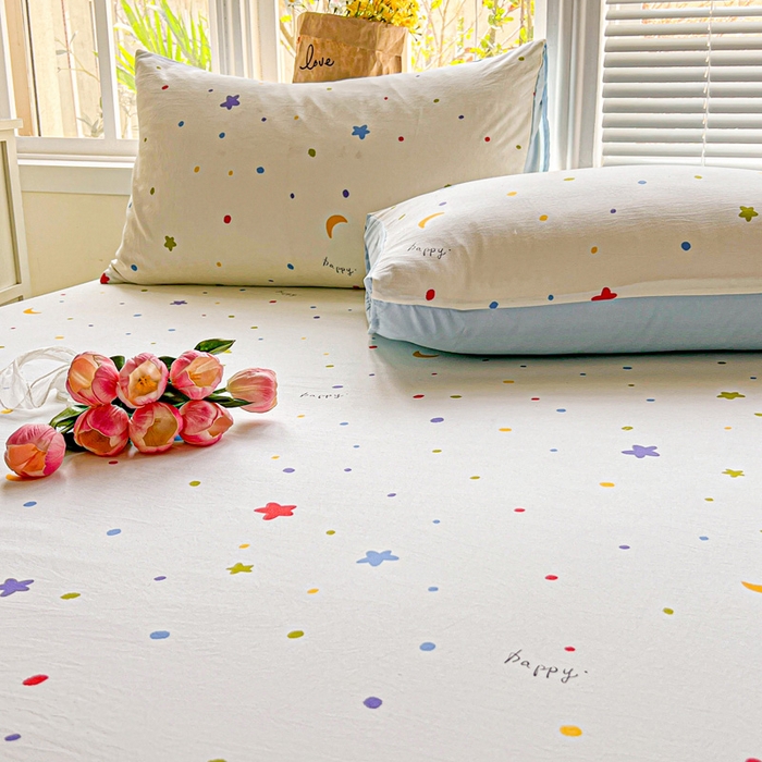 91家纺网 家纺一手货源 找家纺 朵朵家纺 2025新款超柔水洗棉云感印花单床笠床垫保护套床笠（床垫保护套可定制尺寸 ）-场景二 星月