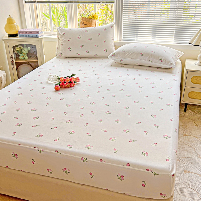 91家纺网 家纺一手货源 找家纺 朵朵家纺 2025新款超柔水洗棉云感印花单床笠床垫保护套床笠（床垫保护套可定制尺寸 ）-场景二 郁金香