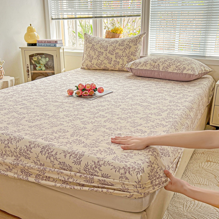 91家纺网 家纺一手货源 找家纺 朵朵家纺 2025新款超柔水洗棉云感印花单床笠床垫保护套床笠（床垫保护套可定制尺寸 ）-场景二 紫颜