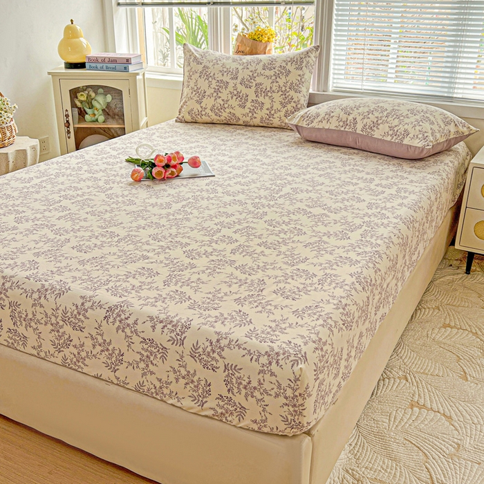 91家纺网 家纺一手货源 找家纺 朵朵家纺 2025新款超柔水洗棉云感印花单床笠床垫保护套床笠（床垫保护套可定制尺寸 ）-场景二 紫颜