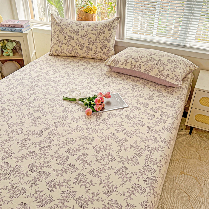 91家纺网 家纺一手货源 找家纺 朵朵家纺 2025新款超柔水洗棉云感印花单床笠床垫保护套床笠（床垫保护套可定制尺寸 ）-场景二 紫颜