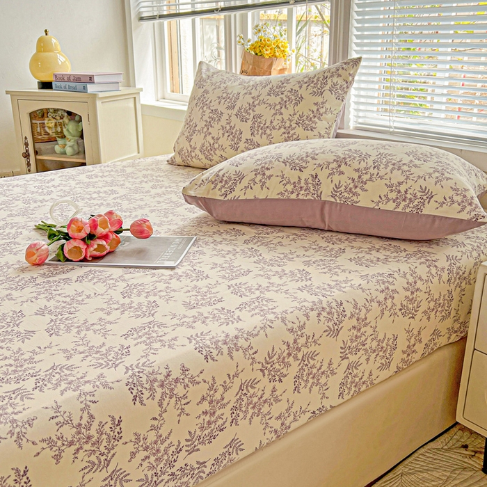 91家纺网 家纺一手货源 找家纺 朵朵家纺 2025新款超柔水洗棉云感印花单床笠床垫保护套床笠（床垫保护套可定制尺寸 ）-场景二 紫颜