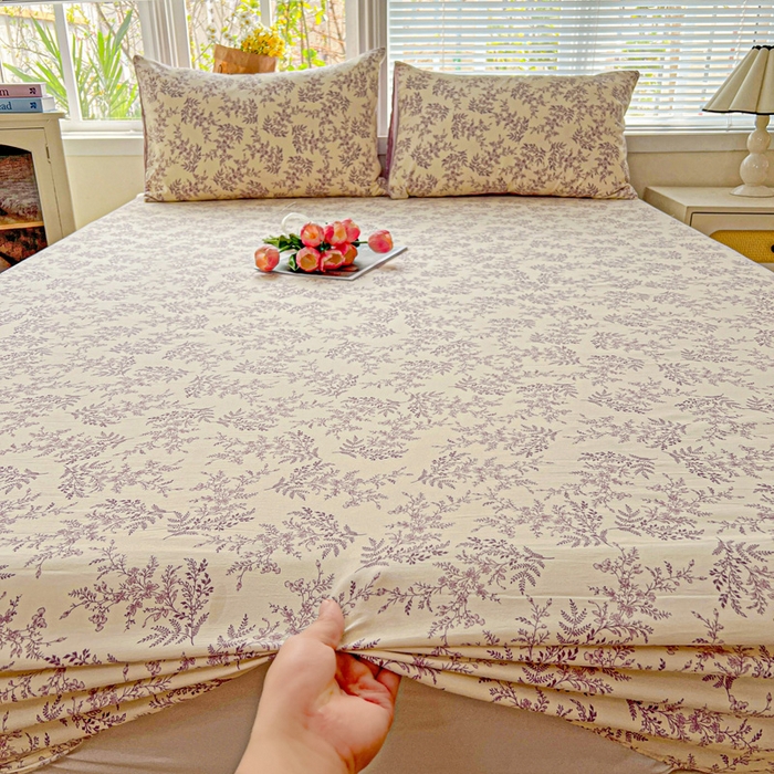91家纺网 家纺一手货源 找家纺 朵朵家纺 2025新款超柔水洗棉云感印花单床笠床垫保护套床笠（床垫保护套可定制尺寸 ）-场景二 紫颜