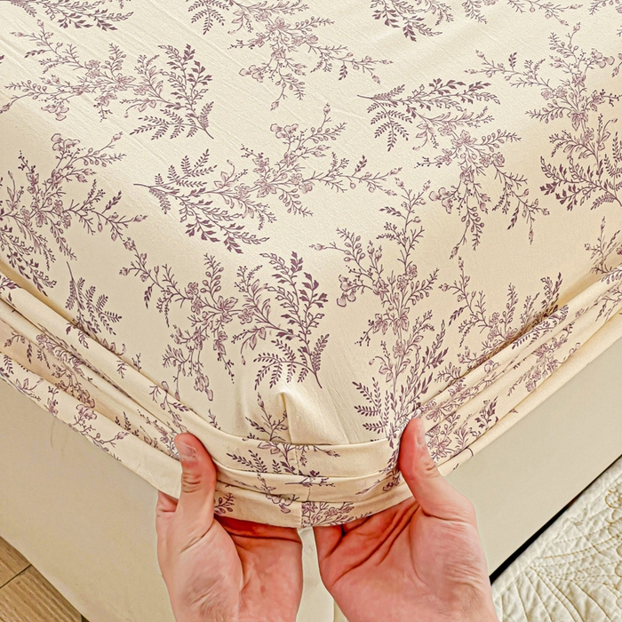 91家纺网 家纺一手货源 找家纺 朵朵家纺 2025新款超柔水洗棉云感印花单床笠床垫保护套床笠（床垫保护套可定制尺寸 ）-场景二 紫颜