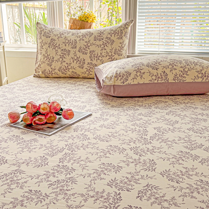 91家纺网 家纺一手货源 找家纺 朵朵家纺 2025新款超柔水洗棉云感印花单床笠床垫保护套床笠（床垫保护套可定制尺寸 ）-场景二 紫颜