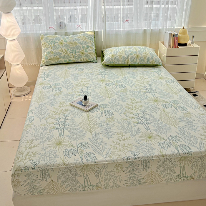 91家纺网 家纺一手货源 找家纺 朵朵家纺 2025新款超柔水洗棉云感印花单床笠床垫保护套床笠（床垫保护套可定制尺寸 ）-场景一 春晓