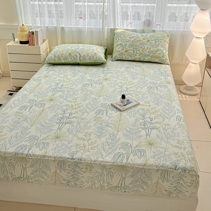 91家纺网 家纺一手货源 找家纺 朵朵家纺 2025新款超柔水洗棉云感印花单床笠床垫保护套床笠（床垫保护套可定制尺寸 ）-场景一 春晓