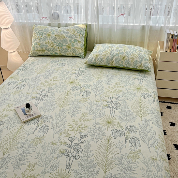 91家纺网 家纺一手货源 找家纺 朵朵家纺 2025新款超柔水洗棉云感印花单床笠床垫保护套床笠（床垫保护套可定制尺寸 ）-场景一 春晓