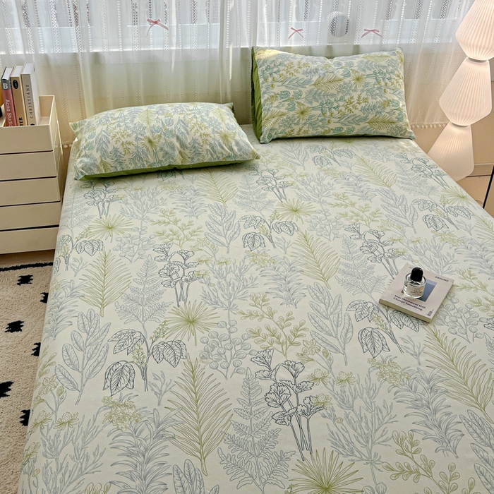 91家纺网 家纺一手货源 找家纺 朵朵家纺 2025新款超柔水洗棉云感印花单床笠床垫保护套床笠（床垫保护套可定制尺寸 ）-场景一 春晓