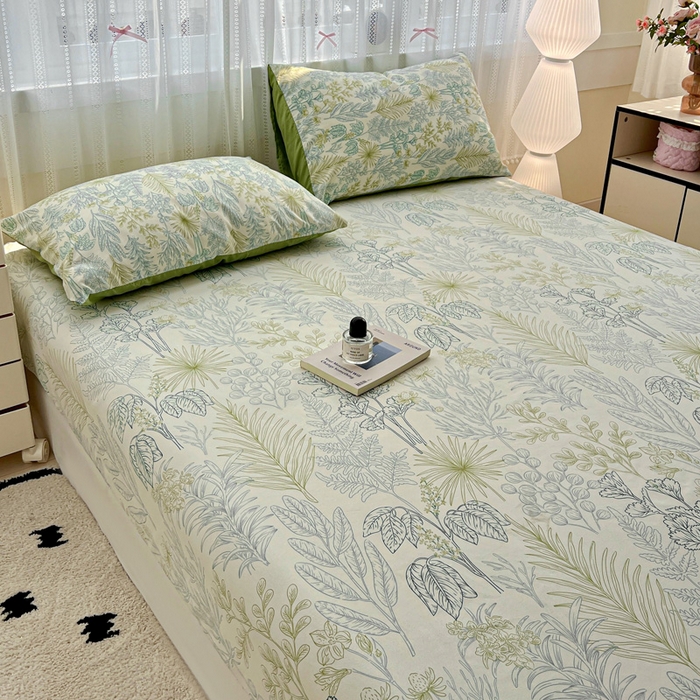 91家纺网 家纺一手货源 找家纺 朵朵家纺 2025新款超柔水洗棉云感印花单床笠床垫保护套床笠（床垫保护套可定制尺寸 ）-场景一 春晓