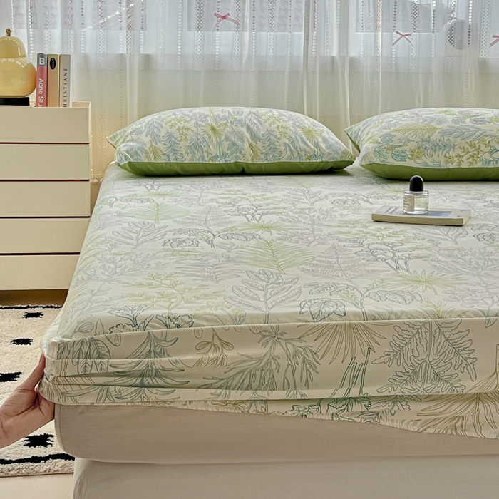 91家纺网 家纺一手货源 找家纺 朵朵家纺 2025新款超柔水洗棉云感印花单床笠床垫保护套床笠（床垫保护套可定制尺寸 ）-场景一 春晓