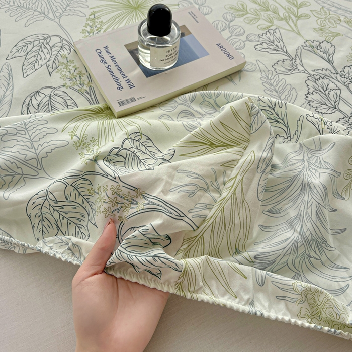 91家纺网 家纺一手货源 找家纺 朵朵家纺 2025新款超柔水洗棉云感印花单床笠床垫保护套床笠（床垫保护套可定制尺寸 ）-场景一 春晓