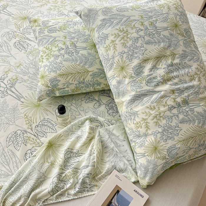 91家纺网 家纺一手货源 找家纺 朵朵家纺 2025新款超柔水洗棉云感印花单床笠床垫保护套床笠（床垫保护套可定制尺寸 ）-场景一 春晓