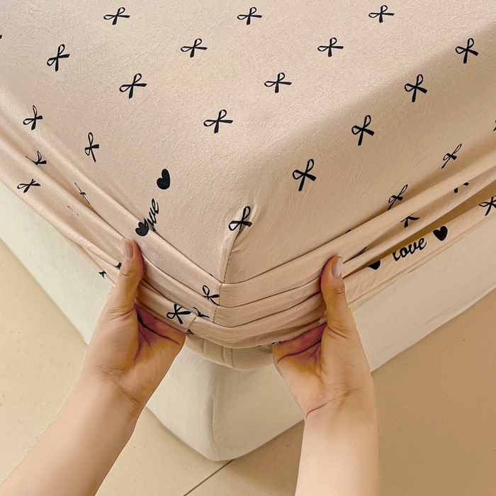 91家纺网 家纺一手货源 找家纺 朵朵家纺 2025新款超柔水洗棉云感印花单床笠床垫保护套床笠（床垫保护套可定制尺寸 ）-场景一 蝴蝶结