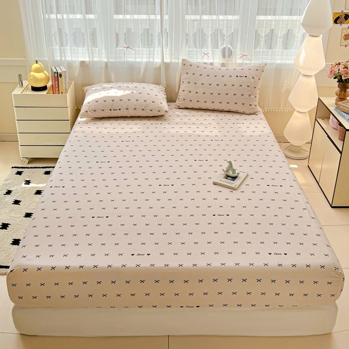 朵朵家纺 2025新款超柔水洗棉云感印花单床笠床垫保护套床笠（床垫保护套可定制尺寸 ）-场景一 蝴蝶结