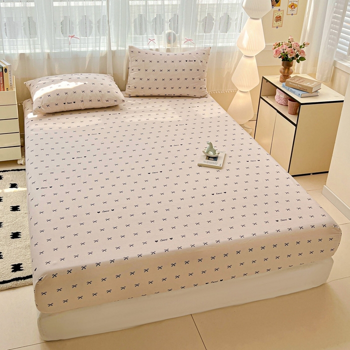 91家纺网 家纺一手货源 找家纺 朵朵家纺 2025新款超柔水洗棉云感印花单床笠床垫保护套床笠（床垫保护套可定制尺寸 ）-场景一 蝴蝶结