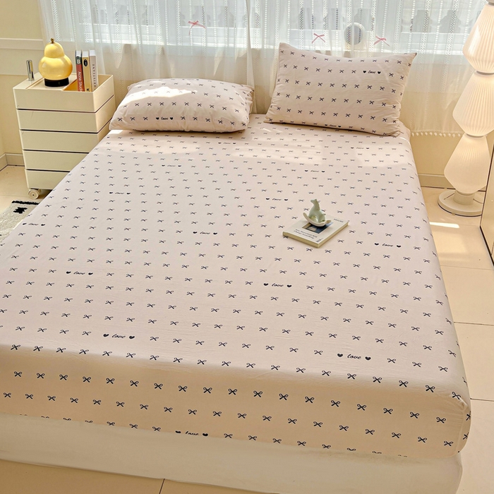 91家纺网 家纺一手货源 找家纺 朵朵家纺 2025新款超柔水洗棉云感印花单床笠床垫保护套床笠（床垫保护套可定制尺寸 ）-场景一 蝴蝶结