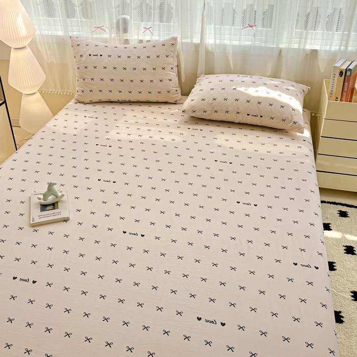 91家纺网 家纺一手货源 找家纺 朵朵家纺 2025新款超柔水洗棉云感印花单床笠床垫保护套床笠（床垫保护套可定制尺寸 ）-场景一 蝴蝶结