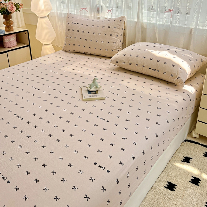 91家纺网 家纺一手货源 找家纺 朵朵家纺 2025新款超柔水洗棉云感印花单床笠床垫保护套床笠（床垫保护套可定制尺寸 ）-场景一 蝴蝶结