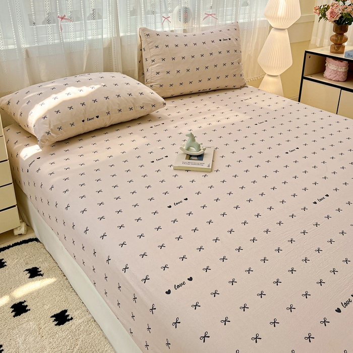 91家纺网 家纺一手货源 找家纺 朵朵家纺 2025新款超柔水洗棉云感印花单床笠床垫保护套床笠（床垫保护套可定制尺寸 ）-场景一 蝴蝶结